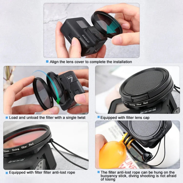 RUIGPRO para GoPro HERO 7/6 /5 Filtro de Lente CPL Profissional 52mm com Anel Adaptador de Filtro e Tampa de Lente, Filtro CPL