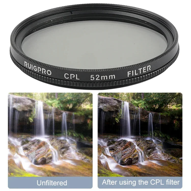 RUIGPRO para GoPro HERO 7/6 /5 Filtro de Lente CPL Profissional 52mm com Anel Adaptador de Filtro e Tampa de Lente, Filtro CPL