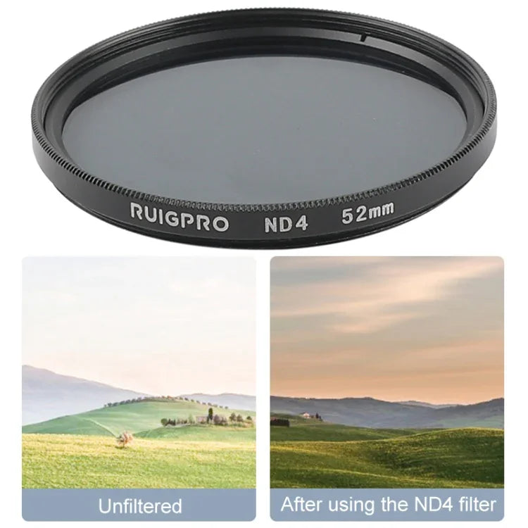 Filtro de Lente ND4 Profissional RUIGPRO para GoPro HERO 7/6 /5 52mm com Anel Adaptador de Filtro & Tampa de Lente, Filtro ND4