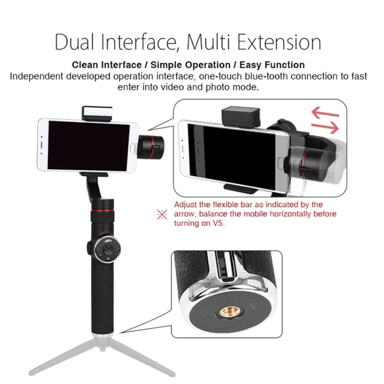 AFI V5 Estabilizador Gimbal de Alumínio Sem Escovas de 3 Eixos para Mão com Suporte para Tripé e Luz de Preenchimento para Smartphones até 6 polegadas, Suporta Rastreamento Facial