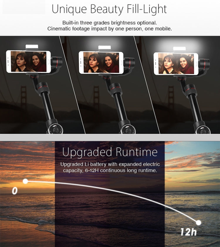 AFI V5 Estabilizador Gimbal de Alumínio Sem Escovas de 3 Eixos para Mão com Suporte para Tripé e Luz de Preenchimento para Smartphones até 6 polegadas, Suporta Rastreamento Facial