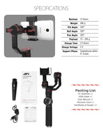 AFI V5 Estabilizador Gimbal de Alumínio Sem Escovas de 3 Eixos para Mão com Suporte para Tripé e Luz de Preenchimento para Smartphones até 6 polegadas, Suporta Rastreamento Facial