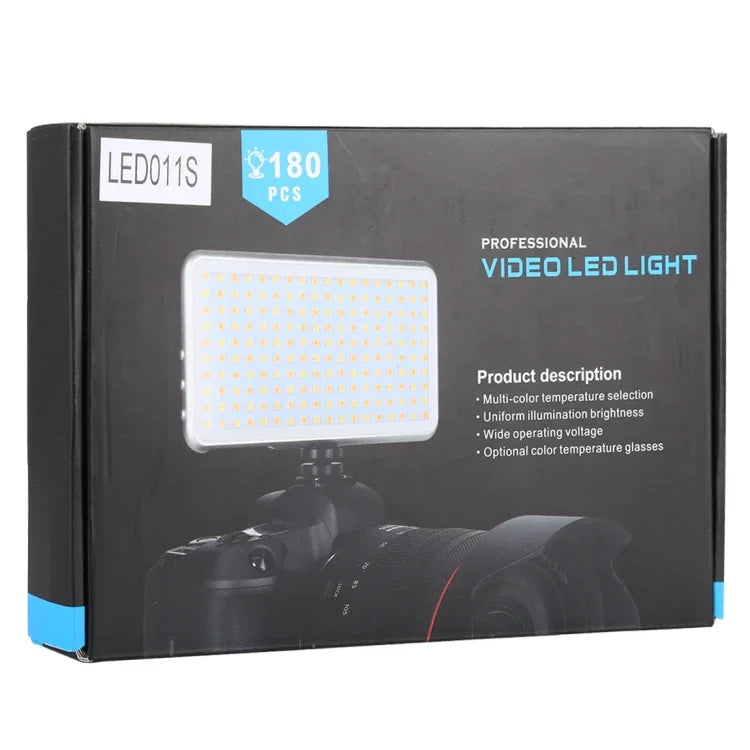LED011S Pocket 180 LEDs Luz Profissional para Vlogging, Fotografia, Vídeo e Estúdio Fotográfico com Ecrã OLED e Adaptador de Sapata Fria para Câmaras DSLR Canon / Nikon, 180 LED