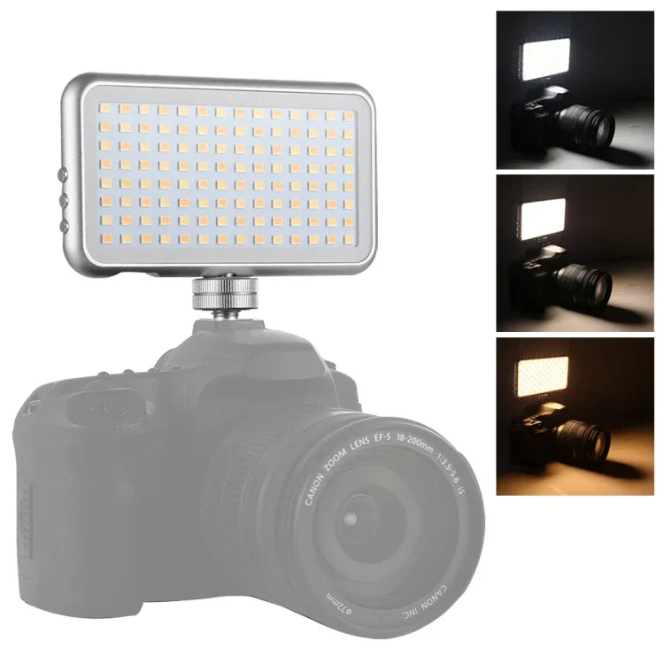 LED-013 Pocket 112 LEDs Luz Profissional para Vlogging, Fotografia, Vídeo e Estúdio Fotográfico com Ecrã OLED e Adaptador de Sapata Fria para Câmaras DSLR Canon / Nikon, 112 LED