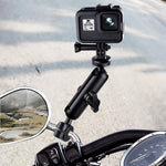 Suporte de Montagem para Espelho Retrovisor de Motociclo com Haste de Ligação 9cm e Cabeça de Bola 20mm com Adaptador de Tripé e Parafuso para GoPro, Insta360, DJI e Outras Câmaras de Ação, Suporte com Haste de Ligação 9cm