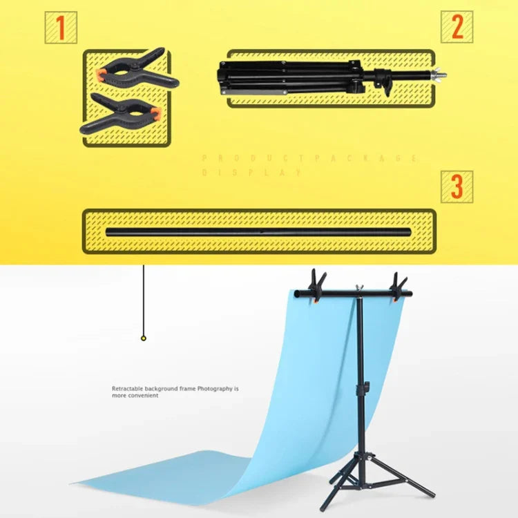 Kit de Suporte para Fundo de Estúdio Fotográfico em Forma de T 70x75cm com Grampos, Sem Fundo, 70x75cm