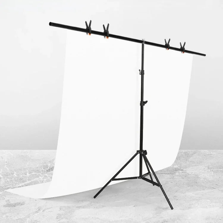 Kit de Suporte para Fundo de Estúdio Fotográfico em Forma de T 200x200cm com Barra Transversal e Grampos, Sem Fundo, 200x200cm