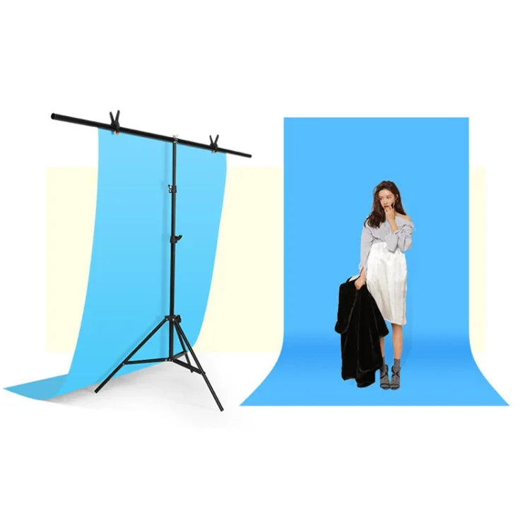 Kit de Suporte para Fundo de Estúdio Fotográfico em Forma de T 200x200cm com Barra Transversal e Grampos, Sem Fundo, 200x200cm