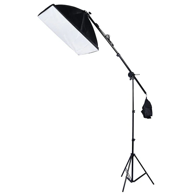 Softbox de Luz Única 50x70cm + Tripé de Iluminação Fotográfica 2m + Suporte de Barra Transversal para Braço + Conjunto de Luz de Flash de Estúdio