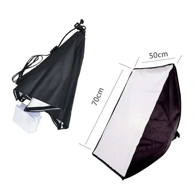 Softbox de Luz Única 50x70cm + Tripé de Iluminação Fotográfica 2m + Suporte de Barra Transversal para Braço + Conjunto de Luz de Flash de Estúdio