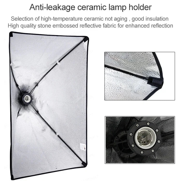 Softbox de Luz Única 50x70cm + Tripé de Iluminação Fotográfica 2m + Suporte de Barra Transversal para Braço + Conjunto de Luz de Flash de Estúdio
