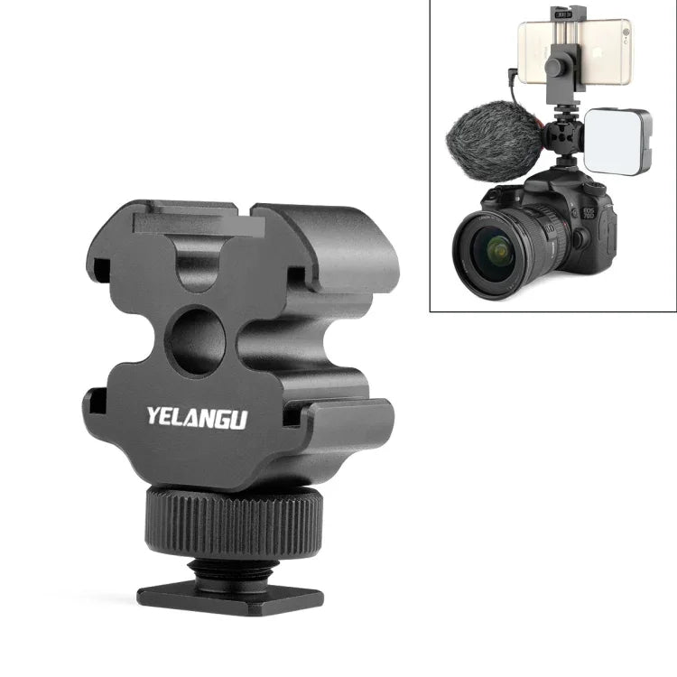Adaptador de Suporte de Sapata Fria de 3 Cabeças YELANGU YLG0601A A68 para Microfone, Flash, Luz, Suporte de Metal, YELANGU A68 3-Head Cold Shoe