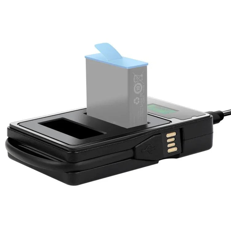 Carregador de Baterias Duplo com Ecrã LCD que Mostra a Capacidade de Carga para GoPro HERO9 Black / HERO10 Black, Mostra a Capacidade de Carga