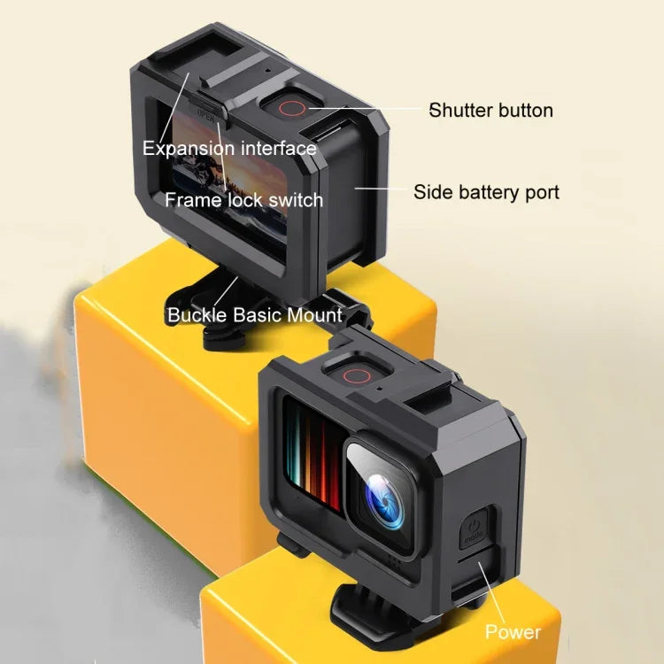 For GoPro HERO10 Black / HERO9 Black ABS Plastic Border Frame Mount Protective Case with Buckle Basic Mount & Screw, ABS Plastic Border Frame