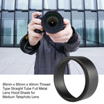 Para-Sol de Lente Metálico Completo Tipo de Rosca 86mm Tubo Reto para Lente Teleobjetiva Média, 86mm x 86mm x 40mm