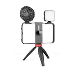 Kit de Suporte com Microfone e Tripé YELANGU PC204 YLG1801D para Vlogging, Transmissão em Direto, Luz LED Selfie, Suporte Estabilizador para Smartphone