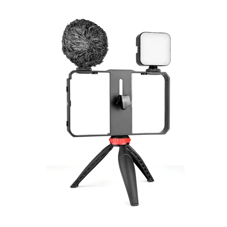 Kit de Suporte com Microfone e Tripé YELANGU PC204 YLG1801D para Vlogging, Transmissão em Direto, Luz LED Selfie, Suporte Estabilizador para Smartphone