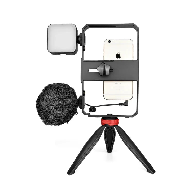 Kit de Suporte com Microfone e Tripé YELANGU PC204 YLG1801D para Vlogging, Transmissão em Direto, Luz LED Selfie, Suporte Estabilizador para Smartphone