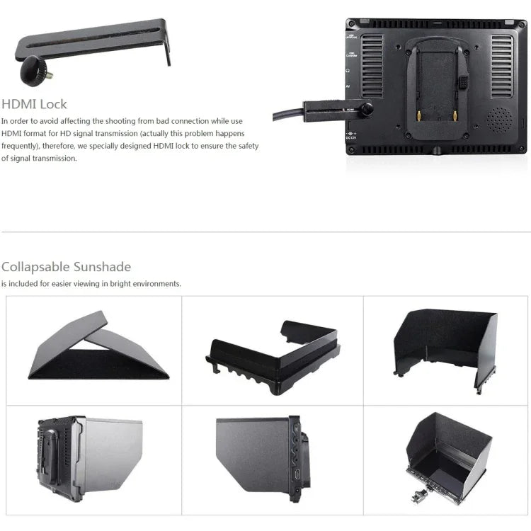 Monitor de Campo de Câmara FEELWORLD FW759 Ecrã IPS 7 polegadas 1280x800 Ultra-fino HD, FW759