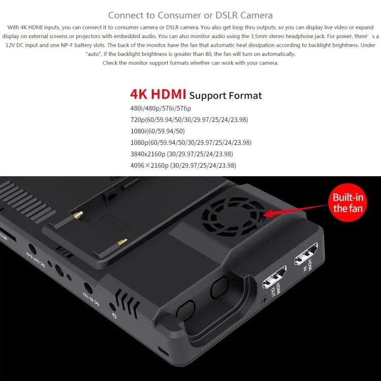Monitor de Campo para Câmara FEELWORLD LUT6 1920x1080 2600 nits Ecrã IPS de 6 polegadas HDMI 4K com Controlo Tátil, LUT6