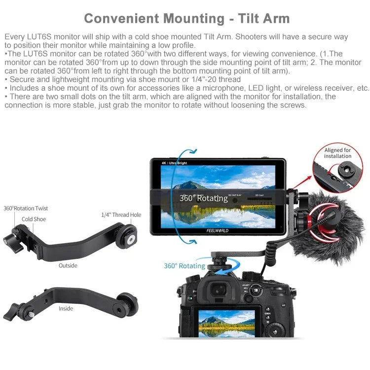 Monitor de Campo FEELWORLD LUT6S 1920x1080 2600 nits 6 polegadas IPS HDMI 4K Ecrã Tátil SDI HDI para Câmara, LUT6S