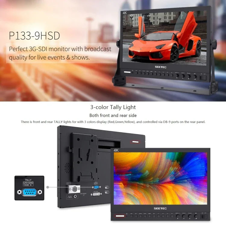 Monitor de Campo SEETEC P133-9HSD 1920x1080 13.3 polegadas Nível de Emissão Full HD para Câmara de Filme, P133-9HSD