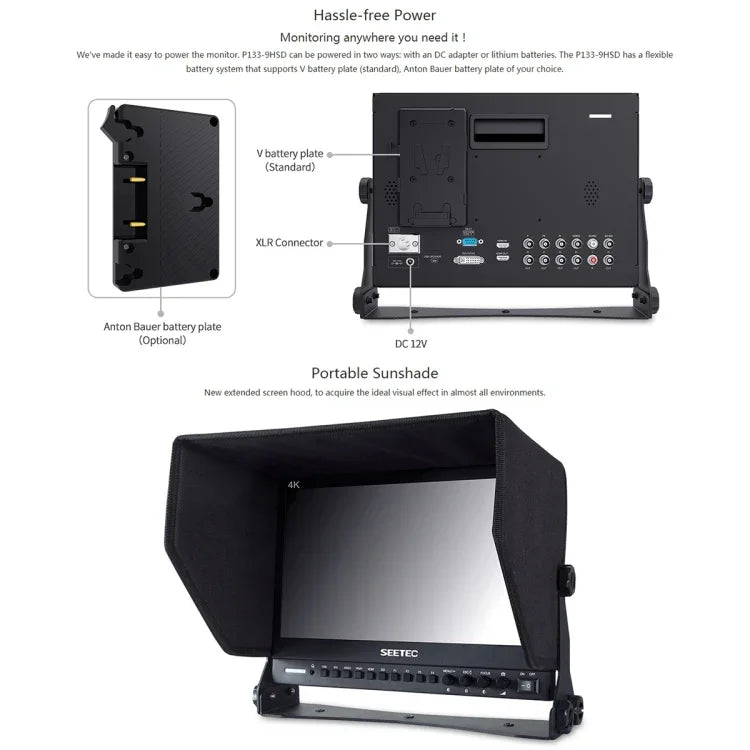 Monitor de Campo SEETEC P133-9HSD 1920x1080 13.3 polegadas Nível de Emissão Full HD para Câmara de Filme, P133-9HSD