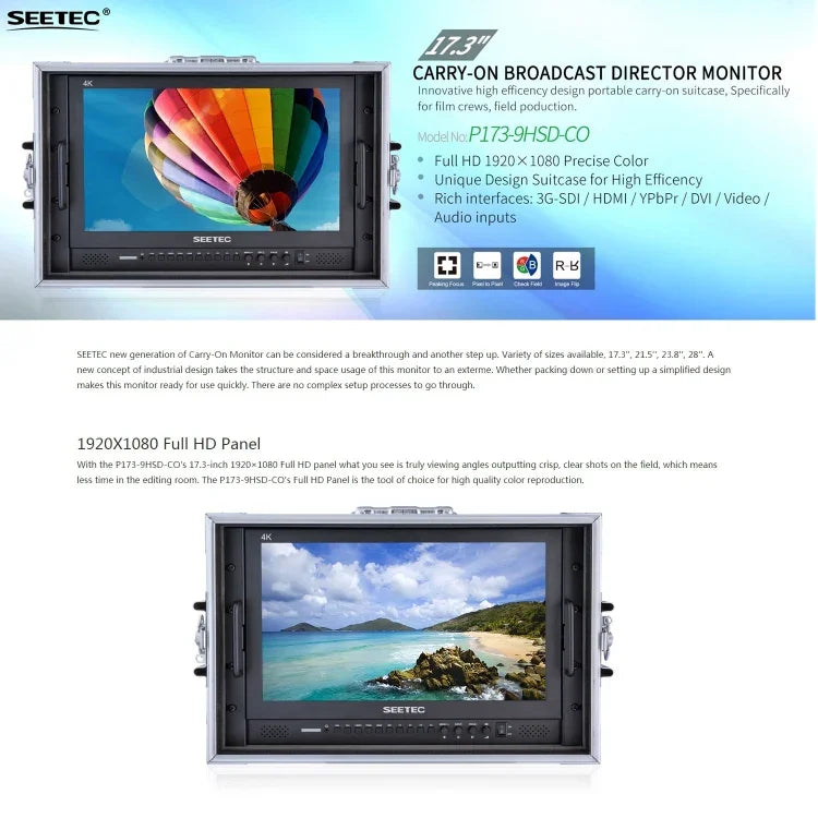 Monitor de Campo Profissional para Fotografia SEETEC P173-9HSD-CO 1920x1080 17,3 polegadas SDI / HDMI 4K Nível de Emissão Broadcast, P173-9HSD-CO