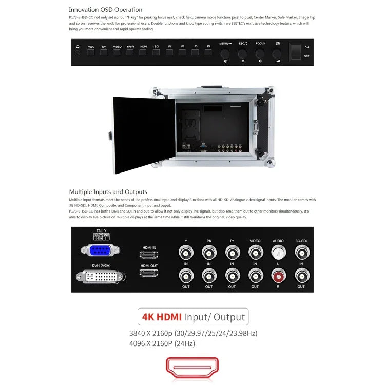 Monitor de Campo Profissional para Fotografia SEETEC P173-9HSD-CO 1920x1080 17,3 polegadas SDI / HDMI 4K Nível de Emissão Broadcast, P173-9HSD-CO