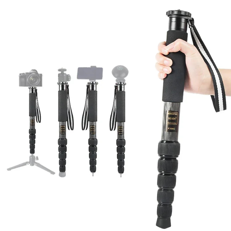 Monopé Portátil para Câmara DSLR de Viagem ao Ar Livre BEXIN P306C em Fibra de Carbono, P306C