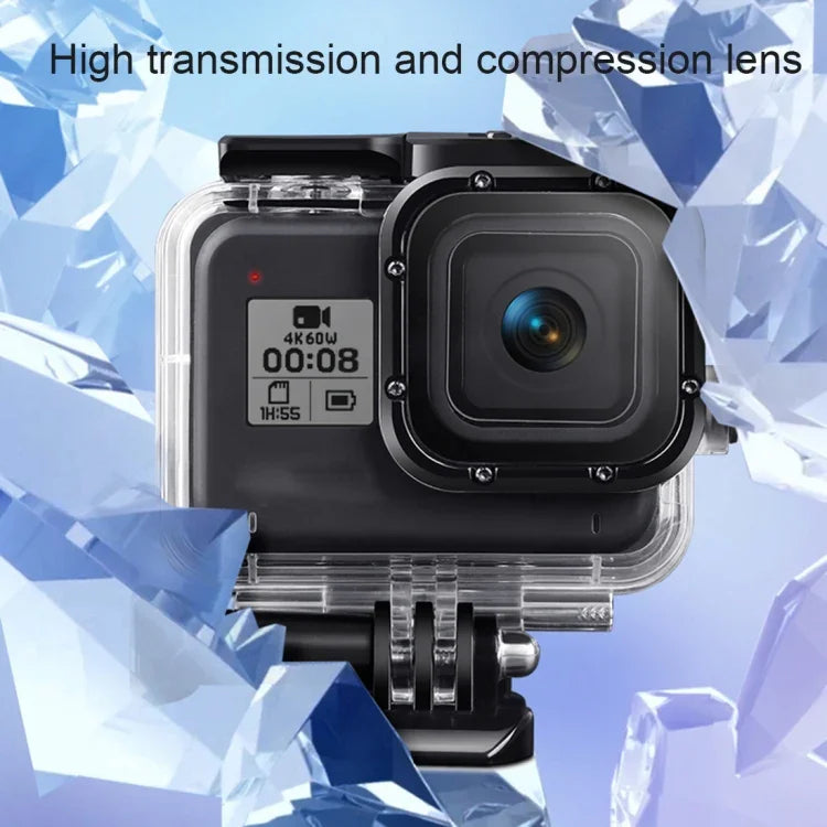 Estojo Protetor Impermeável até 45m para GoPro HERO8 Black com Fecho, Suporte Básico, Parafuso, Flutuador, Alça e Inserções Anti-Embaçamento, Estojo Transparente HERO8