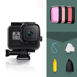 Para GoPro HERO8 Black Caixa Protetora Subaquática 45m com Fecho, Suporte Básico & Parafuso & Filtros (Roxo, Vermelho, Rosa) & Pegador Flutuante & Correia & Inserções Anti-Embaçamento, Caixa Transparente HERO8 + Filtros
