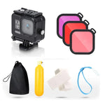 Para GoPro HERO8 Black Caixa Protetora Subaquática 45m com Fecho, Suporte Básico & Parafuso & Filtros (Roxo, Vermelho, Rosa) & Pegador Flutuante & Correia & Inserções Anti-Embaçamento, Caixa Transparente HERO8 + Filtros