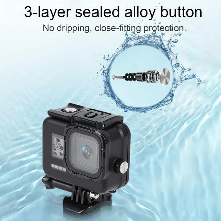 Para GoPro HERO8 Black Caixa Protetora Subaquática 45m com Fecho, Suporte Básico & Parafuso & Filtros (Roxo, Vermelho, Rosa) & Pegador Flutuante & Correia & Inserções Anti-Embaçamento, Caixa Transparente HERO8 + Filtros