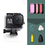 Estojo Protetor Impermeável até 45m para GoPro HERO8 Black com Fecho, Suporte Básico, Parafuso, Filtros (Roxo, Vermelho, Rosa), Flutuador, Alça e Inserções Anti-Embaçamento, Estojo Preto HERO8+Filtros