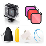 Estojo Protetor Impermeável até 45m para GoPro HERO8 Black com Fecho, Suporte Básico, Parafuso, Filtros (Roxo, Vermelho, Rosa), Flutuador, Alça e Inserções Anti-Embaçamento, Estojo Preto HERO8+Filtros