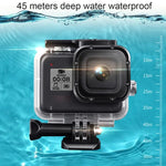 Estojo Protetor Impermeável até 45m para GoPro HERO8 Black com Fecho, Suporte Básico, Parafuso, Filtros (Roxo, Vermelho, Rosa), Flutuador, Alça e Inserções Anti-Embaçamento, Estojo Preto HERO8+Filtros