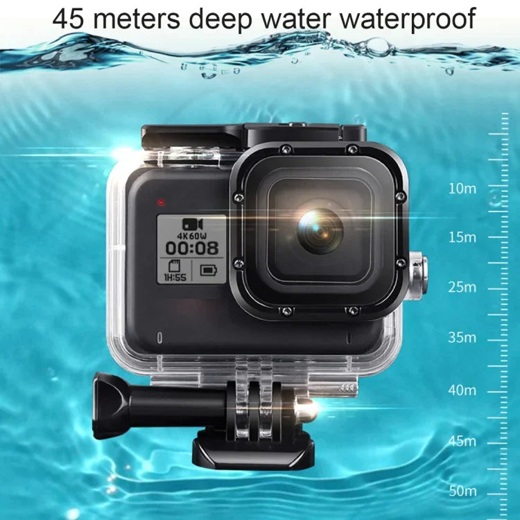 Estojo Protetor Impermeável até 45m para GoPro HERO8 Black com Fecho, Suporte Básico, Parafuso, Filtros (Roxo, Vermelho, Rosa), Flutuador, Alça e Inserções Anti-Embaçamento, Estojo Preto HERO8+Filtros