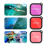 Estojo Protetor Impermeável até 45m para GoPro HERO8 Black com Fecho, Suporte Básico, Parafuso, Filtros (Roxo, Vermelho, Rosa), Flutuador, Alça e Inserções Anti-Embaçamento, Estojo Preto HERO8+Filtros