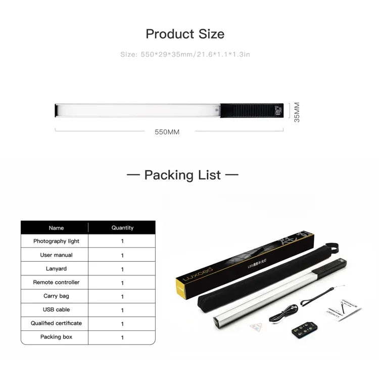 LUXCeO Q508S Bastão LED Fotográfico com Dupla Temperatura de Cor 1000LM Luz de Vídeo Luz de Preenchimento LED Portátil Lâmpada de Iluminação Flash, Q508S