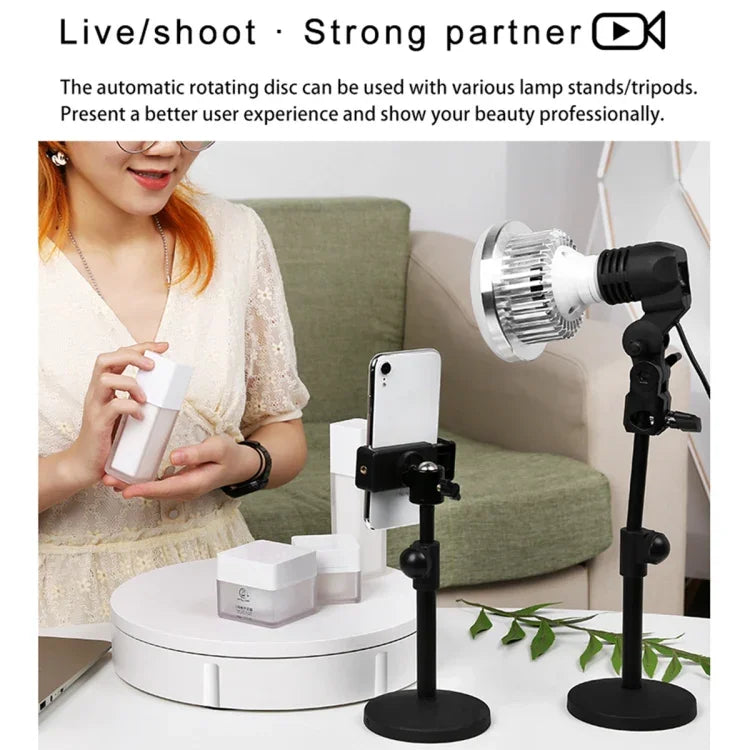 Base de Exposição Elétrica Rotativa 22cm para Filmagem de Vídeo, Carga: 50kg, Ficha US, 22cm, Ficha US