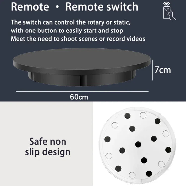 Base de Exposição Elétrica Rotativa 60cm para Filmagem de Vídeo, Carga: 100kg, Alimentação por Ficha, Ficha US, 60cm, Ficha US