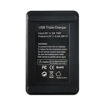 Carregador Triplo USB com Ecrã LCD para Sony NP-BX1, Com Cabo USB, Para Sony NP-BX1 (3 Canais)