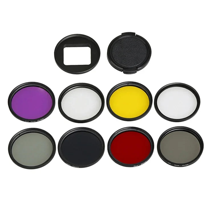 Filtro de Objetiva Profissional 52mm para Câmara de Ação GoPro HERO5 (CPL + UV + ND8 + ND2 + Estrela 8 + Vermelho + Amarelo + FLD / Roxo) & Anel Adaptador para Estojo Impermeável, 10 em 1