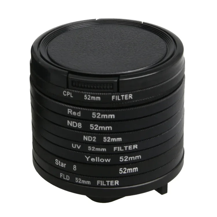 Filtro de Objetiva Profissional 52mm para Câmara de Ação GoPro HERO5 (CPL + UV + ND8 + ND2 + Estrela 8 + Vermelho + Amarelo + FLD / Roxo) & Anel Adaptador para Estojo Impermeável, 10 em 1
