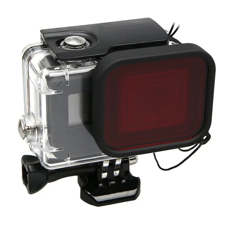 Para GoPro HERO5 Caixa Protetora Impermeável 30m PC & ABS + Filtro Quadrado Vermelho para Lente da Câmara com Fivela Básica, Parafuso Longo & Correia de Mão Anti-perda, Caixa Protetora + Filtro