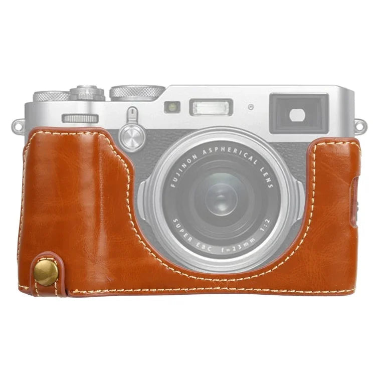 Base de capa meia para câmara em pele PU com rosca 1/4 polegada para FUJIFILM X100V, Para FUJIFILM X100V