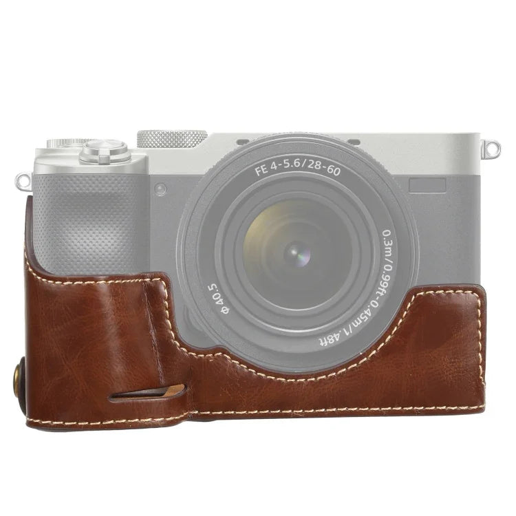 Base de capa meia para câmara em pele PU com rosca 1/4 polegada para Sony ILCE-7C/A7C, Para Sony ILCE-7C/A7C