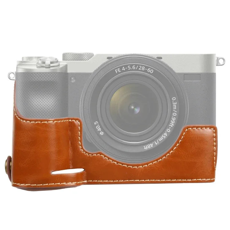 Base de capa meia para câmara em pele PU com rosca 1/4 polegada para Sony ILCE-7C/A7C, Para Sony ILCE-7C/A7C