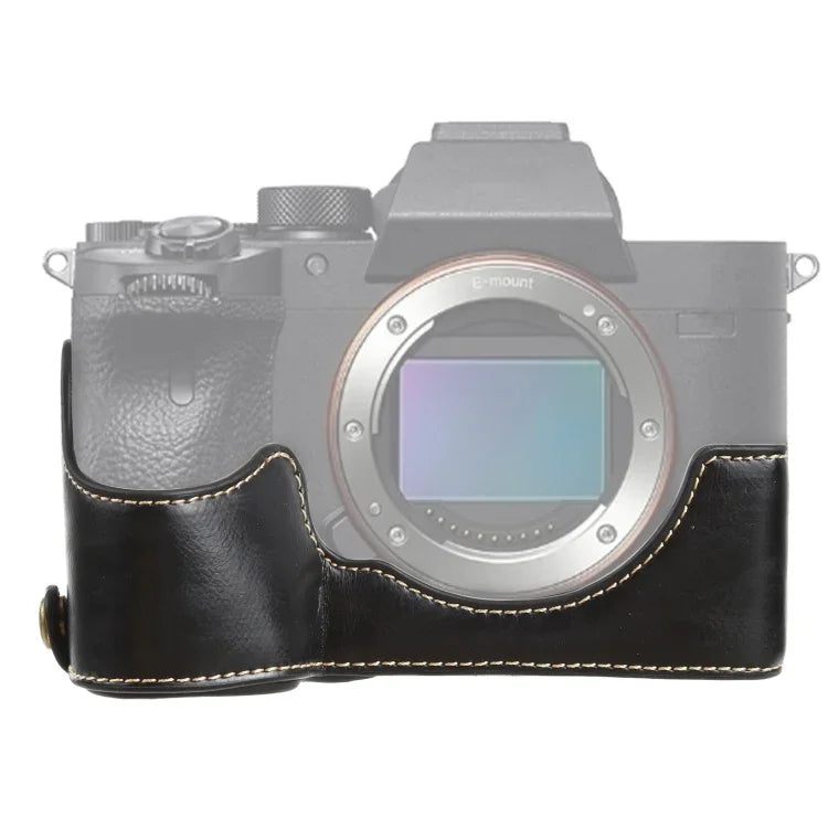 Base de capa meia para câmara em pele PU com rosca 1/4 polegada para Sony ILCE-7RM4 / A7RM4 / A7R IV, Para Sony ILCE-7RM4